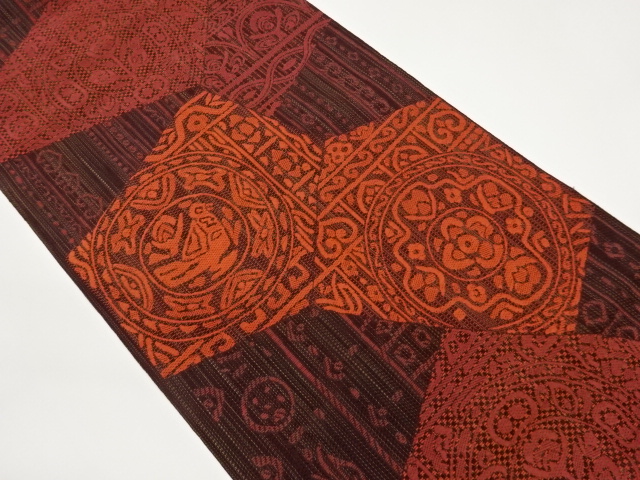 JAPANESE NAGOYA OBI / WOVEN ABSTRACT FLORAL PLANTS